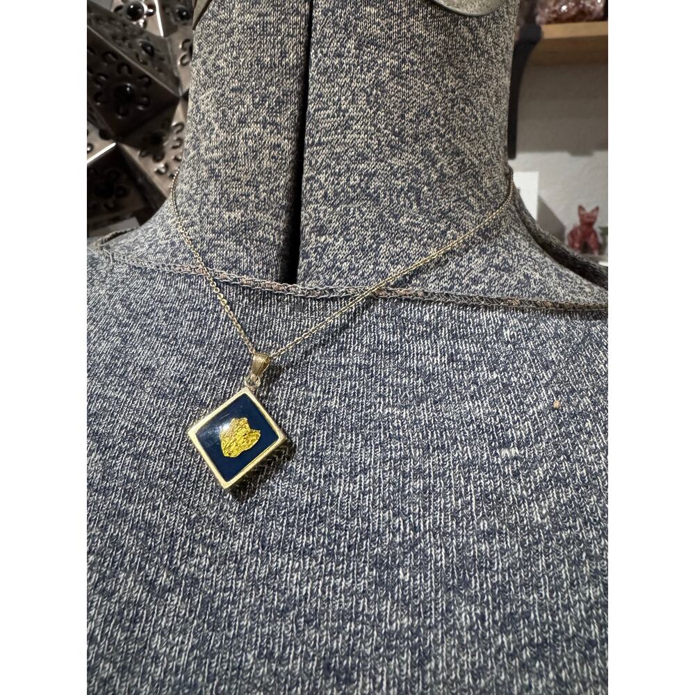Vintage Blue & Gold Nugget Pendant Necklace
